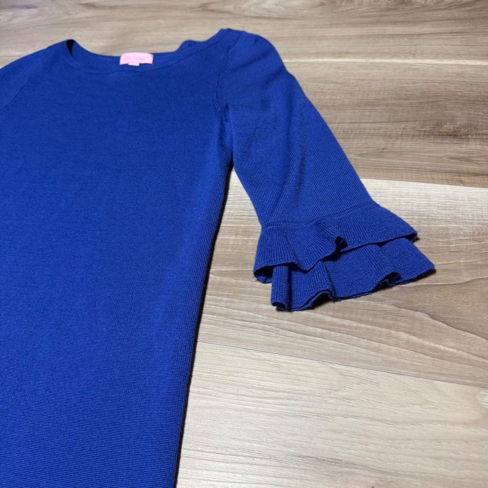 Lilly Pulitzer Sweater Dress Womens XS‎ Blue Merino Wool Ruffle Cuff Hem 24394 - Picture 7 of 12